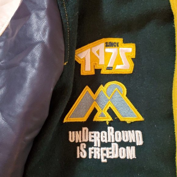 Zara dnwr Men’s Small Varsity Bomber Jacket Patches Green Letterman Embroidered - Picture 4 of 13